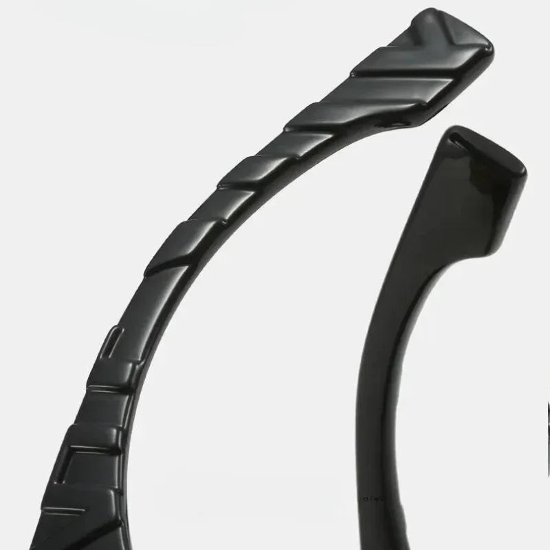Close-up of two black plastic headbands against a white background, one with a ridged, textured surface and the other with a smooth, plain finish—ideal for pairing with vintage sunglasses featuring UV400 protection.