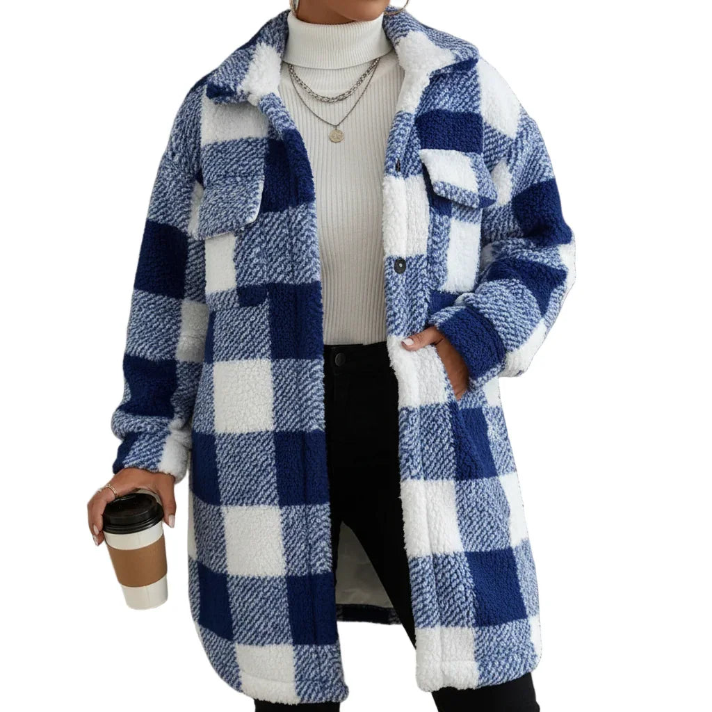 Cityscape Plaid Sherpa Trench Coat