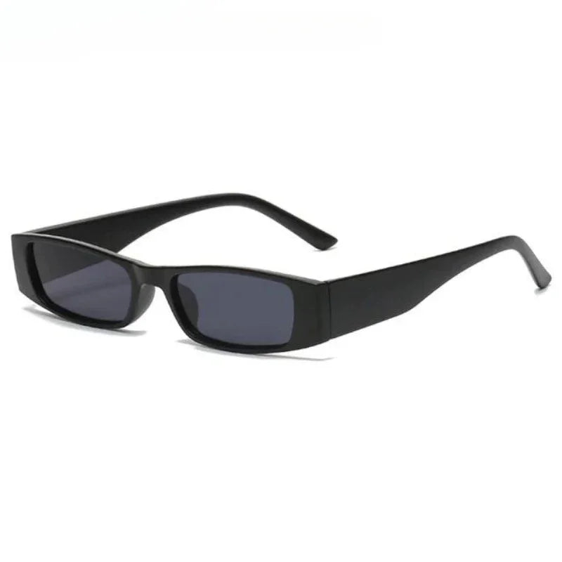 A pair of black retro rectangle sunglasses with a lightweight frame and dark lenses, offering UV400 protection, shown on a white background.