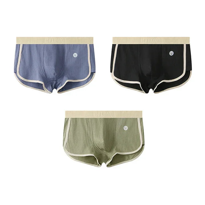 Rovelli ribbed men's boxer briefs in blue, black, and green with contrast trim