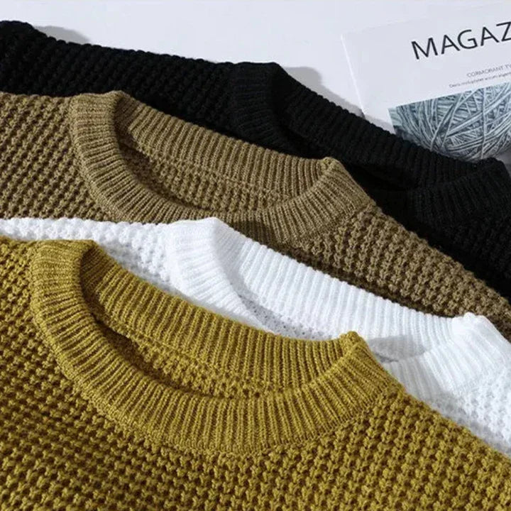 Oska Relaxed Waffle-Knit Crewneck Sweatshirt