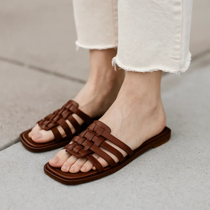 Calabrio Woven Leather Slide Sandals