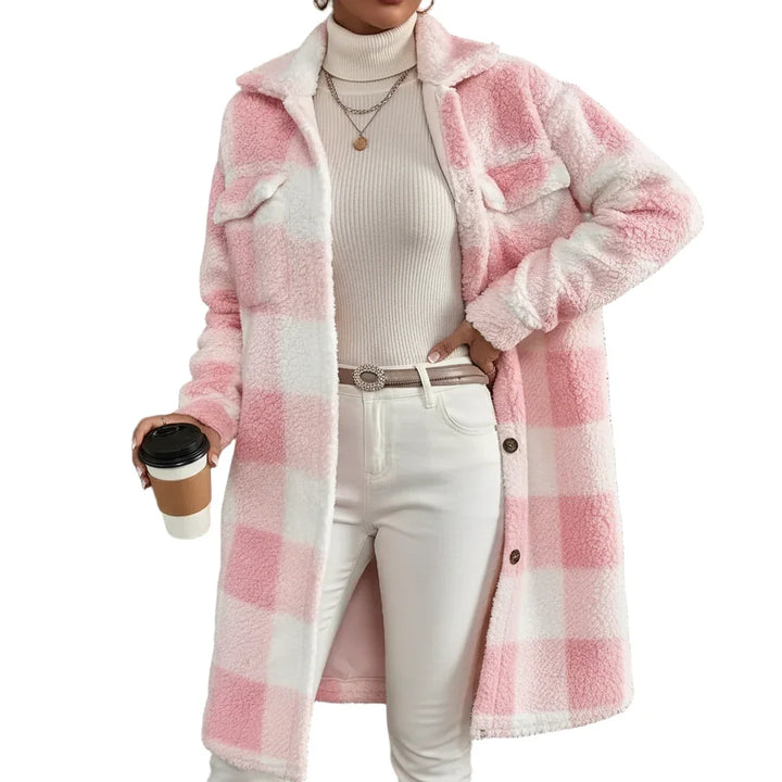 Cityscape Plaid Sherpa Trench Coat