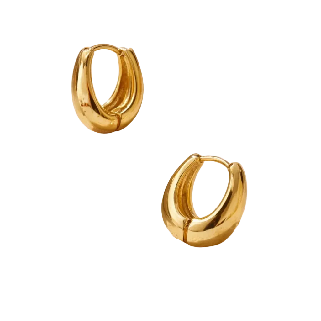 Rovelli gold chunky hoop earrings pair on black background