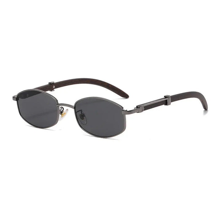 A pair of stylish, vintage-inspired sunglasses with dark oval lenses, gold-tone frames, and curved brown arms. Enjoy classic flair and UV400 protection for your eyes.