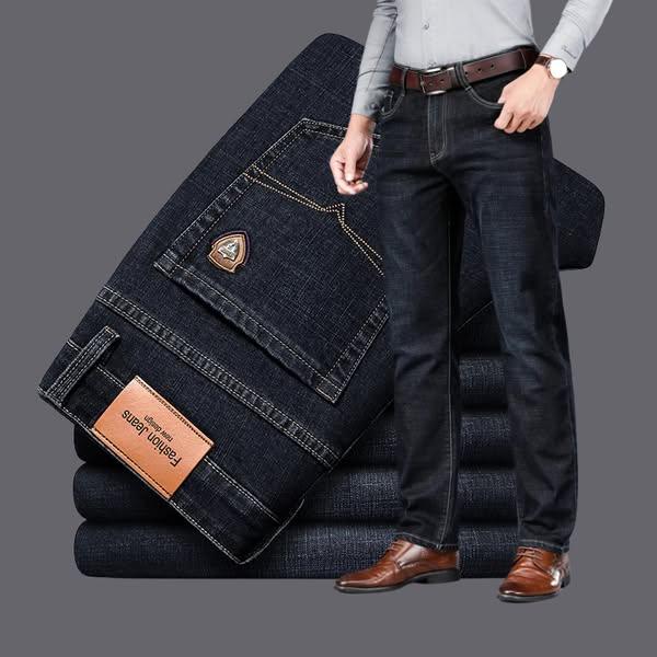 Rovelli men's dark blue denim jeans with classic stitching and leather patch details