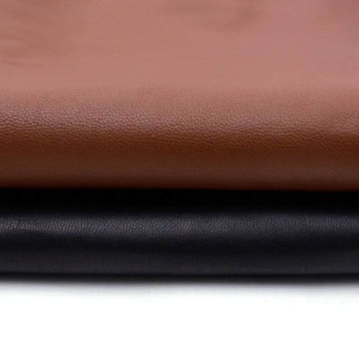 Brown and black genuine leather fabric stacked, Rovelli premium leather material.