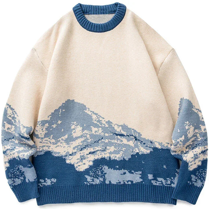 Rovelli cream and blue sweater with abstract mountain pattern