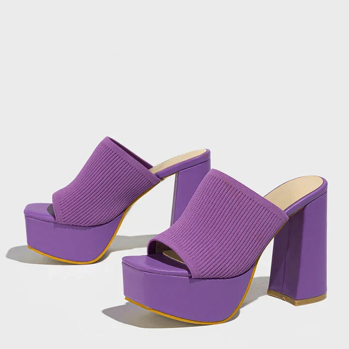Rovelli purple platform sandals with chunky high heels and ribbed open-toe design