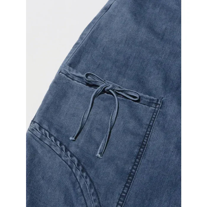 Blue denim jeans with front drawstring and pocket detail, Rovelli fashion