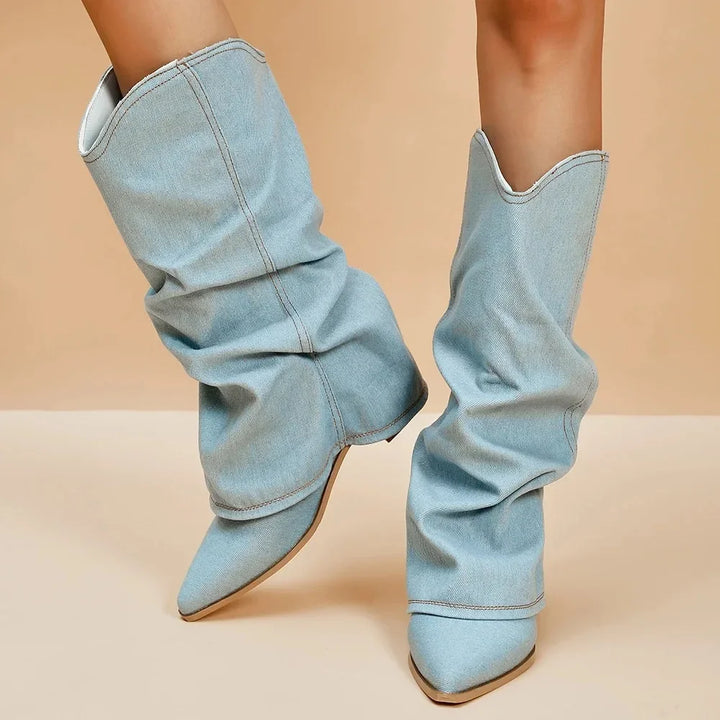 Selora Denim Pointed Western Boot