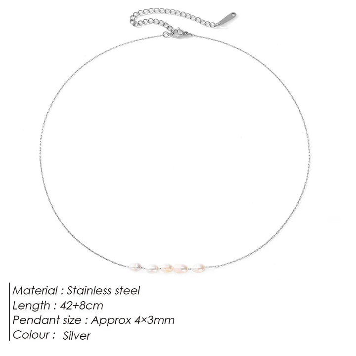 Rovelli silver necklace with five small pearls on stainless steel chain, minimalist jewelry