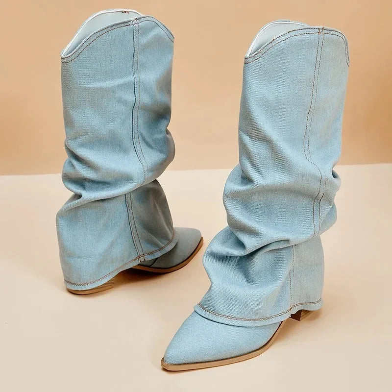 Selora Denim Pointed Western Boot