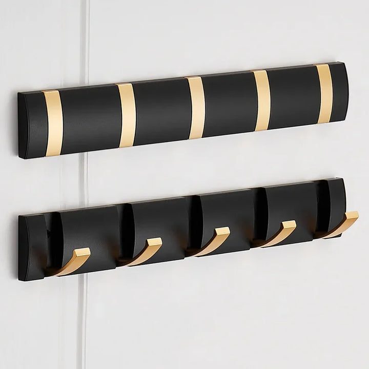 Rovelli modern black and gold wall-mounted coat hooks on white wall