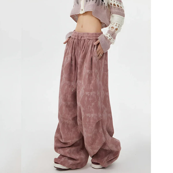Rovelli wide leg pink corduroy pants with drawstring waist and casual knit top