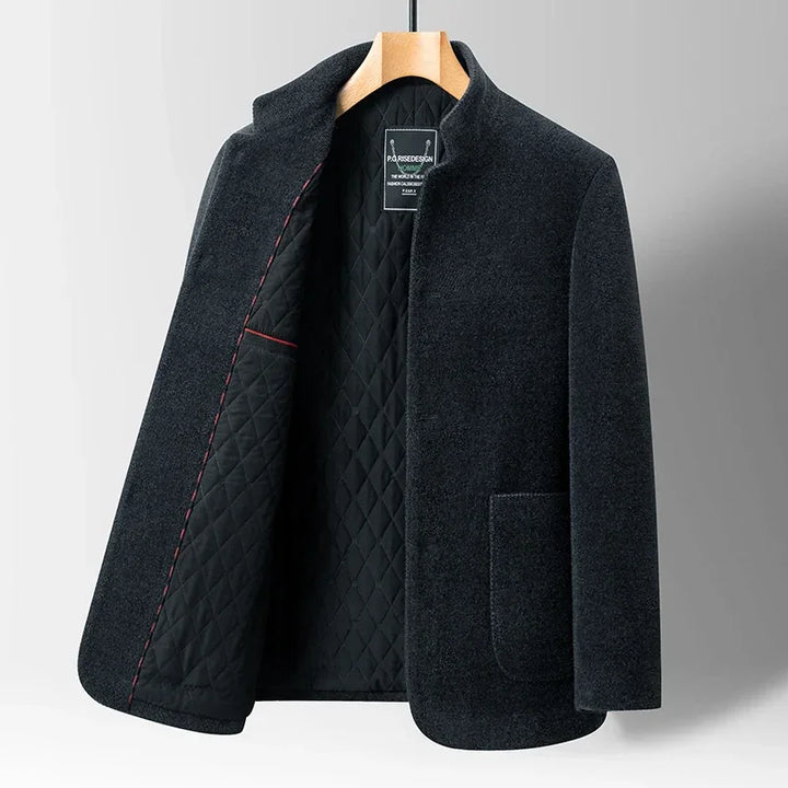 Rovelli dark gray men's jacket with quilted lining on wooden hanger