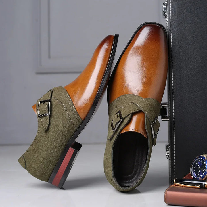 Rovelli men's green and brown leather dress shoes with buckle detail, stylish formal footwear