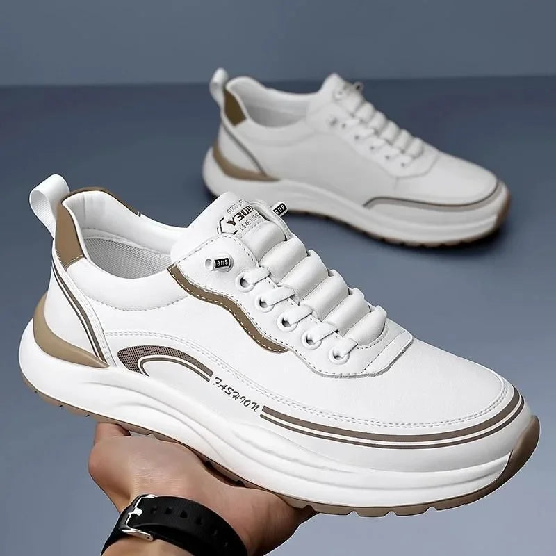 Rovelli white and beige sneakers with thick sole, modern casual footwear design