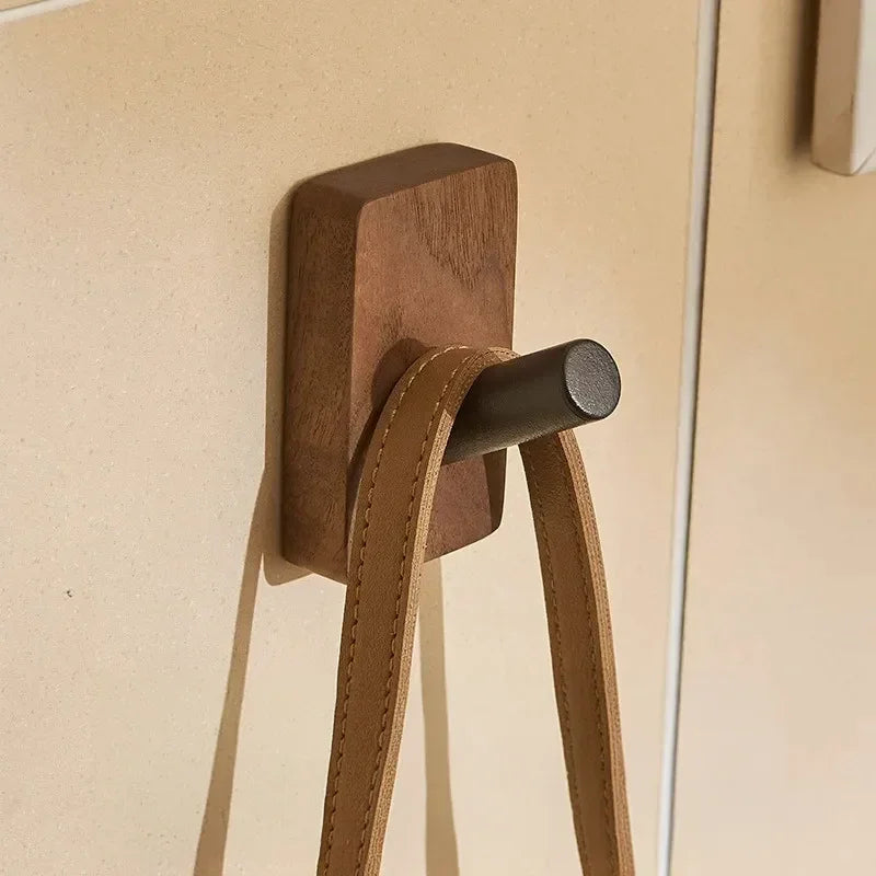 Modern wooden wall hook with brown strap hanging, Rovelli home decor