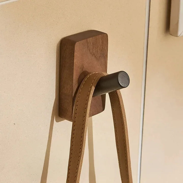 Modern wooden wall hook with brown strap hanging, Rovelli home decor