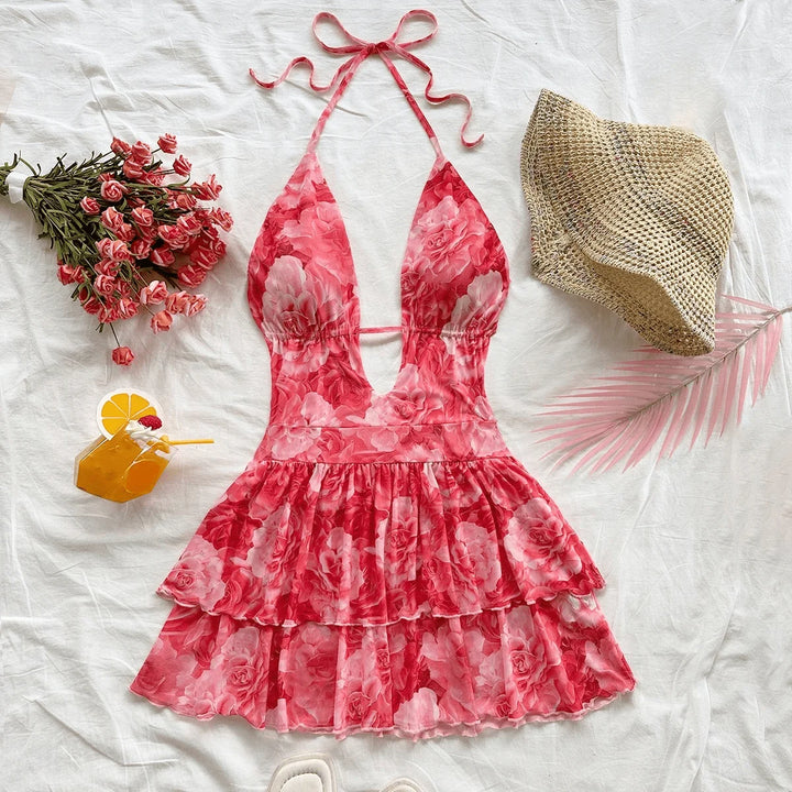 Sienna Floral-Print Plunge Mini Dress