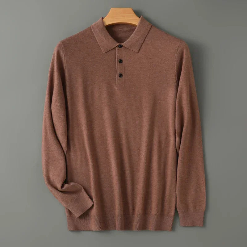 Rovelli brown long sleeve polo sweater with buttons on hanger