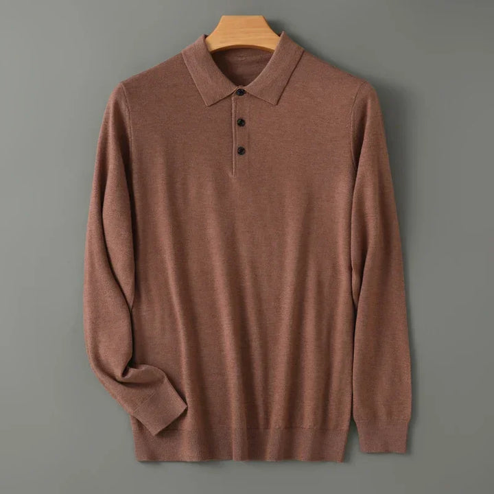 Rovelli brown long sleeve polo sweater with buttons on hanger