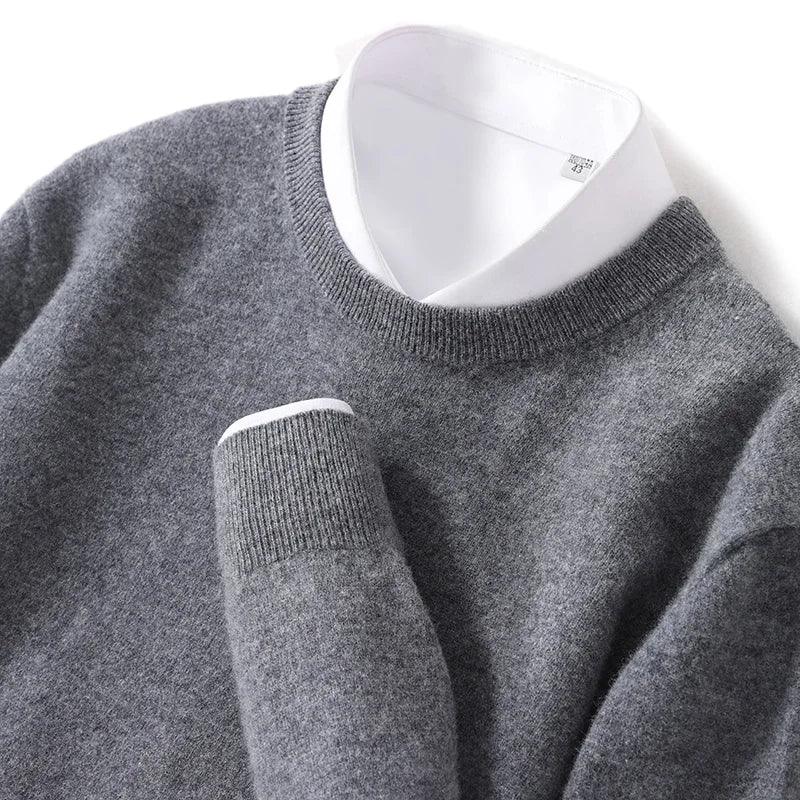 Rovelli grey knit sweater with white shirt collar, classic men's fashion style