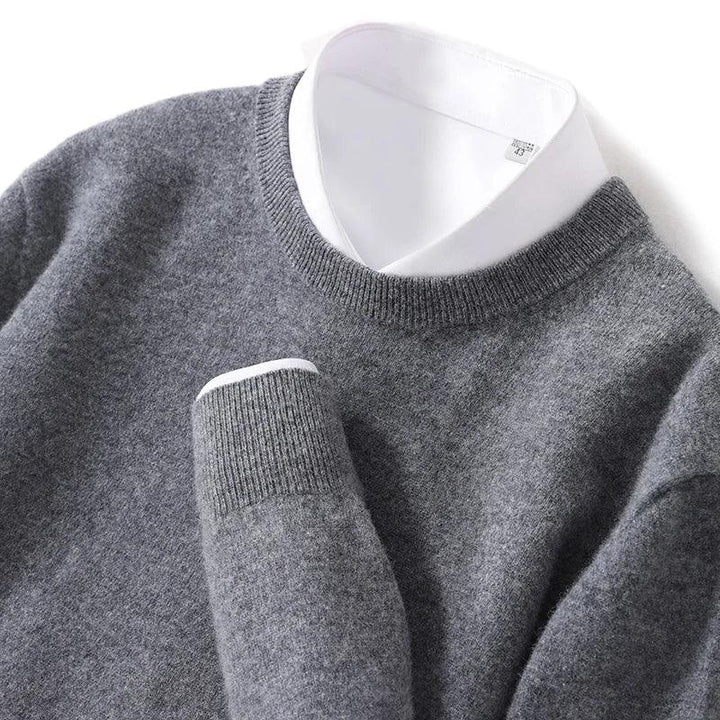 Rovelli grey knit sweater with white shirt collar, classic men's fashion style