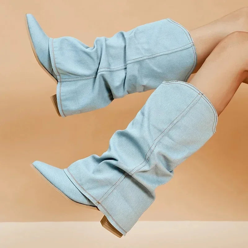 Selora Denim Pointed Western Boot