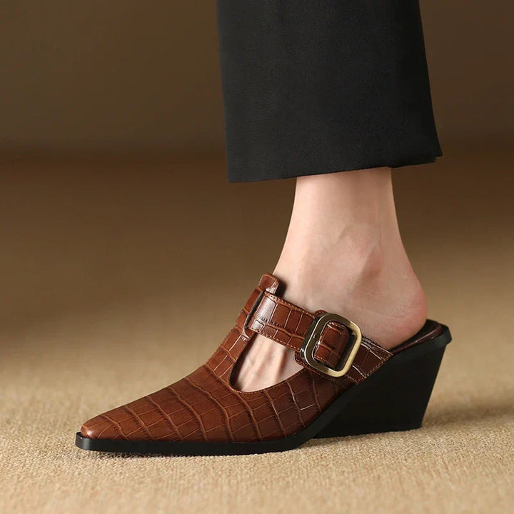 Sarantino Leather Croc-Embossed Heels