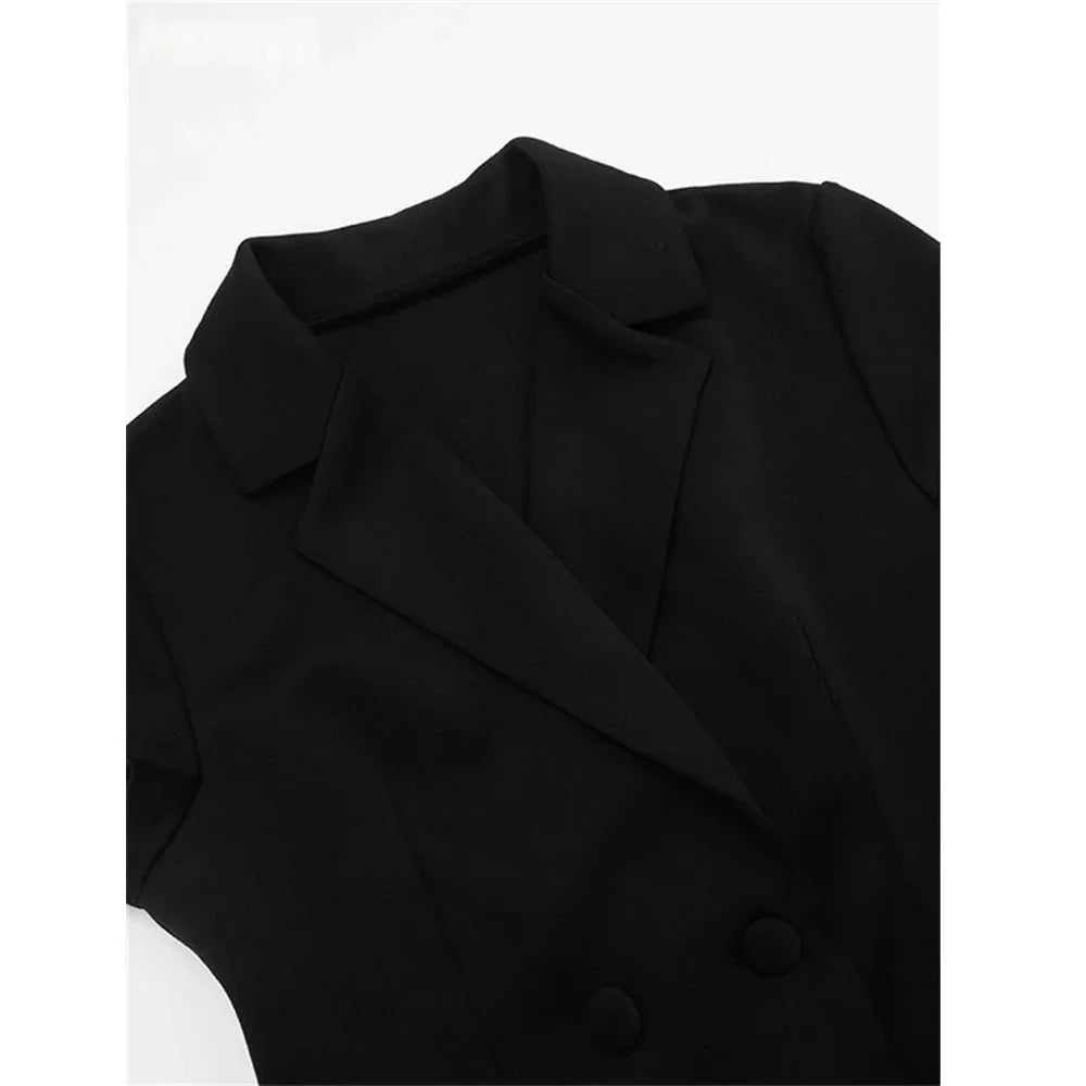 Rovelli black blazer with notch lapel and double-breasted button detail