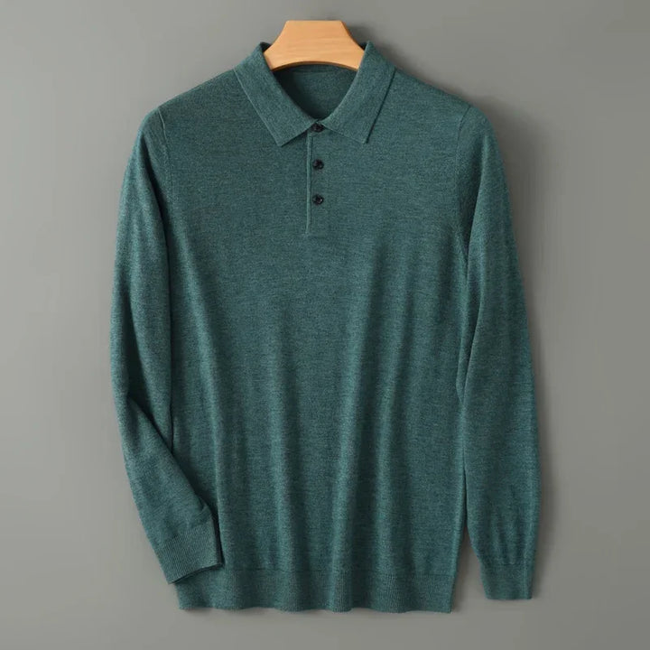 Rovelli green knit polo sweater with long sleeves on hanger