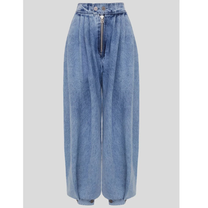 Rovelli wide-leg high-waisted light blue denim jeans with front zipper and pleats