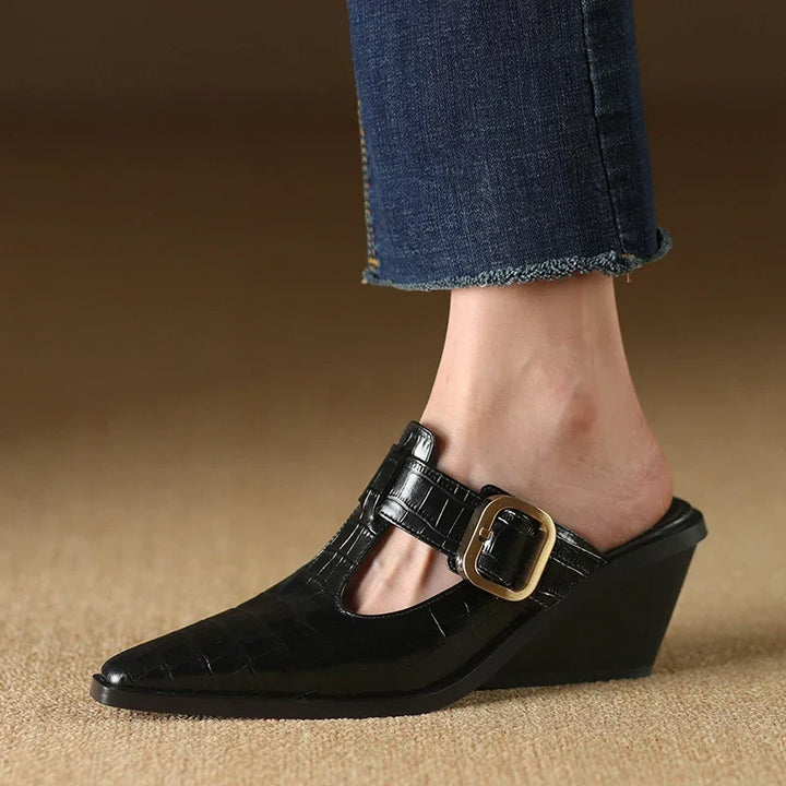 Sarantino Leather Croc-Embossed Heels