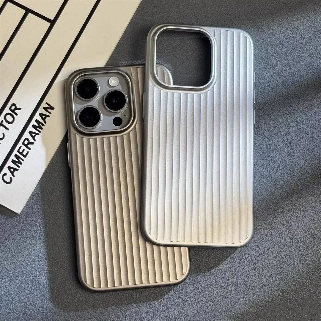 Rovelli metallic ribbed iPhone cases in silver on textured surface