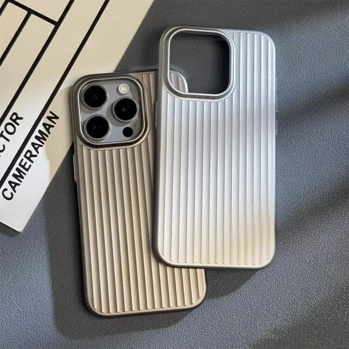 Rovelli metallic ribbed iPhone cases in silver on textured surface