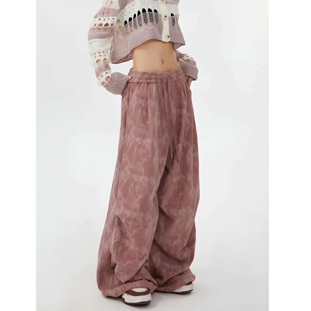 Rovelli wide leg pink tie-dye corduroy pants with drawstring waist and cropped sweater