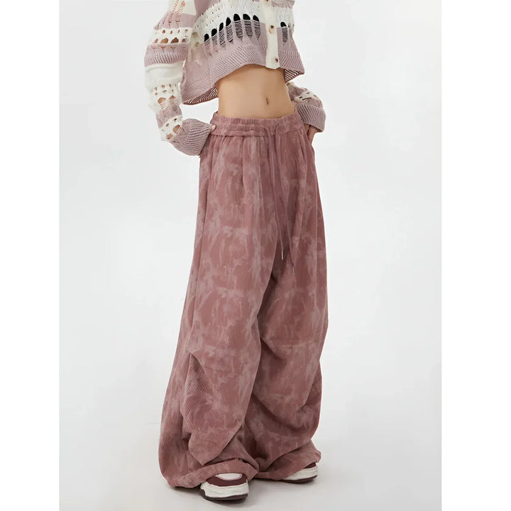 Rovelli wide leg pink tie-dye corduroy pants with drawstring waist and cropped sweater