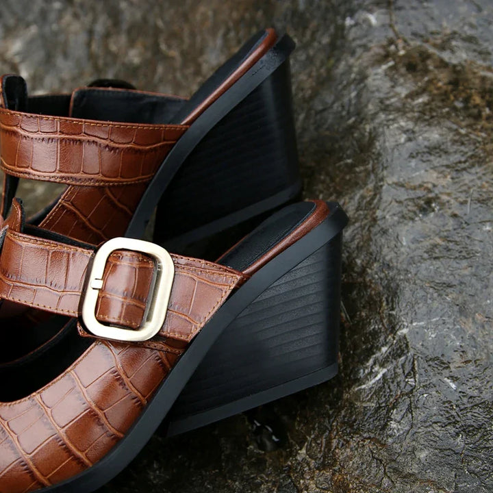 Sarantino Leather Croc-Embossed Heels