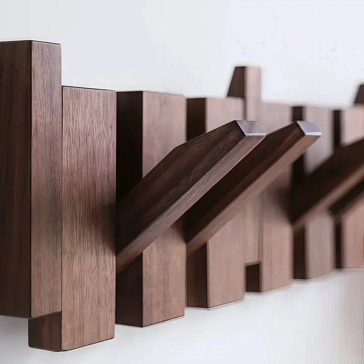 Modern wooden wall hooks with geometric design by Rovelli, minimalist home decor