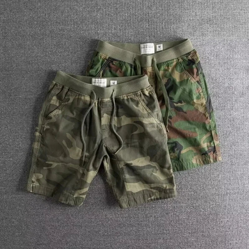 Rovelli men's camouflage shorts with drawstring waist, displayed on grey background