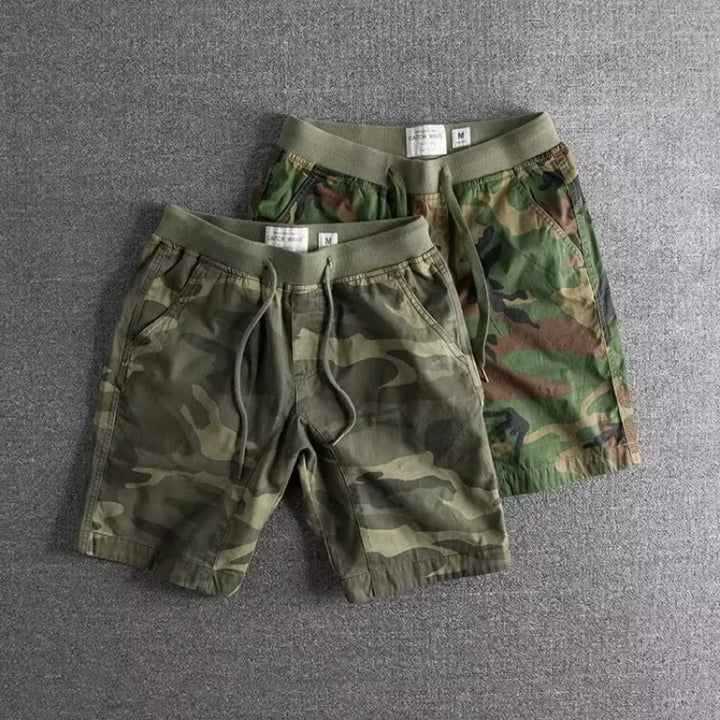 Rovelli men's camouflage shorts with drawstring waist, displayed on grey background