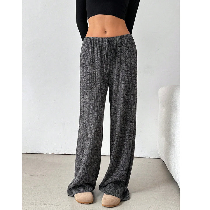 Rovelli women’s wide leg lounge pants in grey textured fabric, casual indoor setting