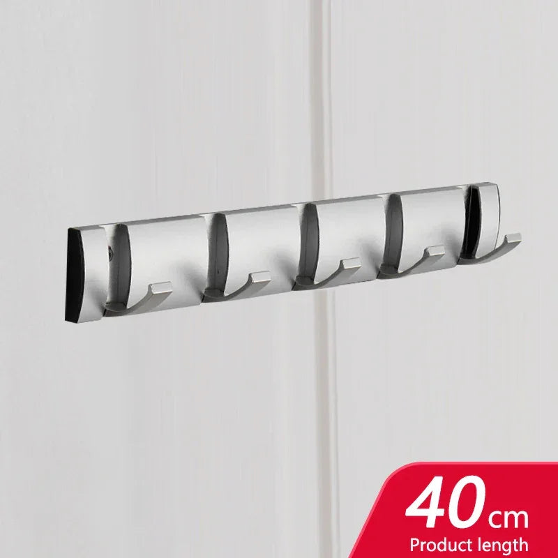 Rovelli 40cm wall-mounted metal hook rack with five folding hooks, modern silver design