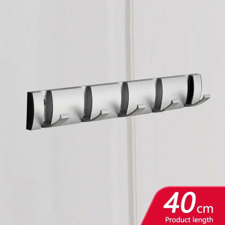 Rovelli 40cm wall-mounted metal hook rack with five folding hooks, modern silver design