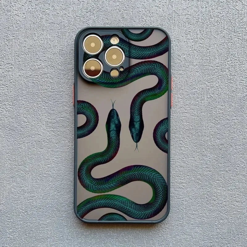 Rovelli phone case featuring colorful snake design on textured background