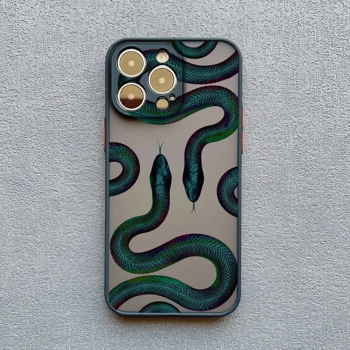 Rovelli phone case featuring colorful snake design on textured background