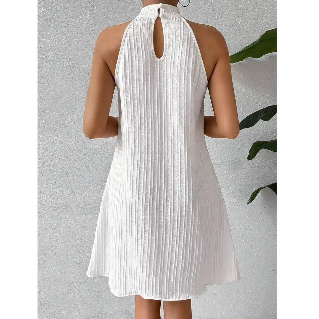 Rovelli white sleeveless ribbed dress with keyhole back, minimalist setting