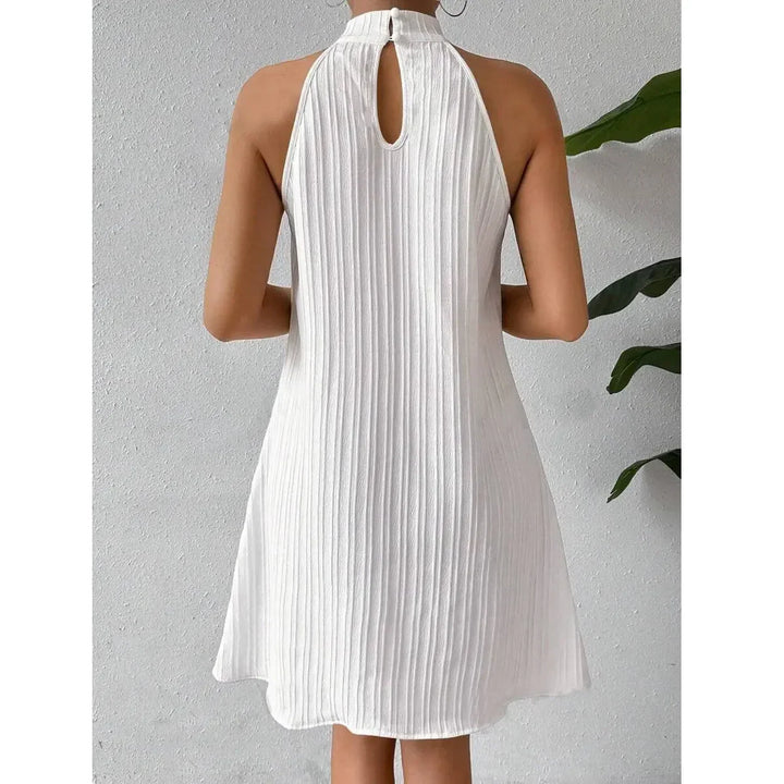 Rovelli white sleeveless ribbed dress with keyhole back, minimalist setting